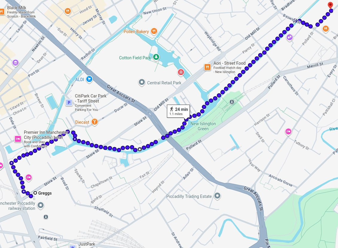 walk from piccadily to hackspace manchester