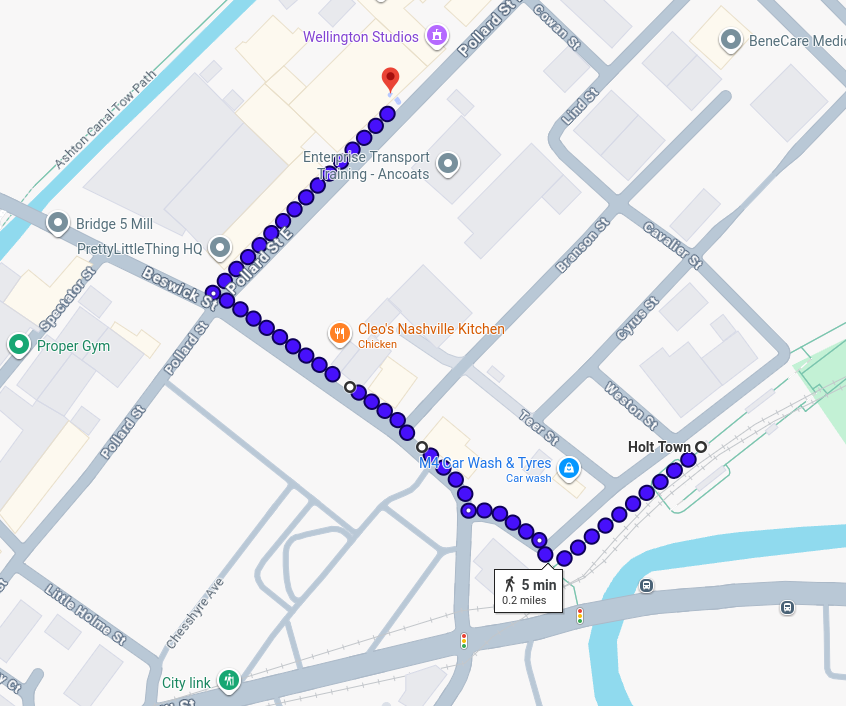 walk from holt town tram stop
